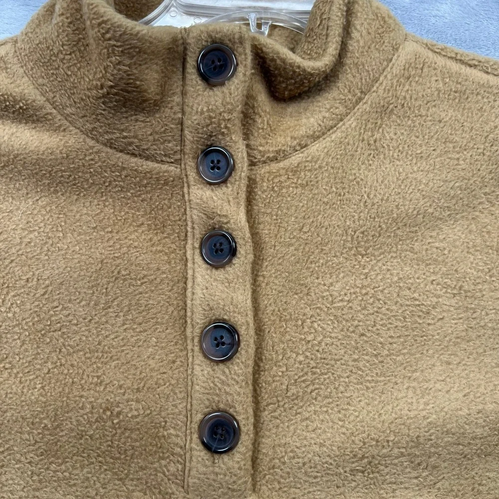 J.Crew Fleece Pullover Men Large Tan Button Mock Neck Pocket Sweater 1276